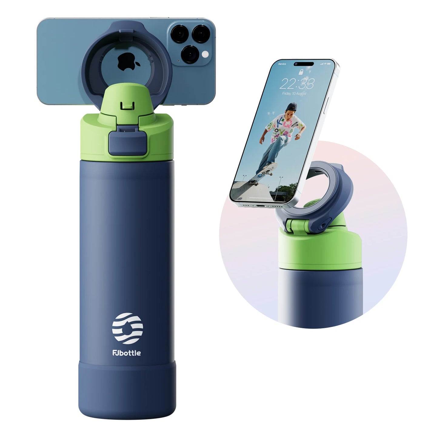 Fjbottle 710/950Ml Magnetic Lid Insulated Water Bottle with Phone Mount, Thermal Water Bottle for Outdoor