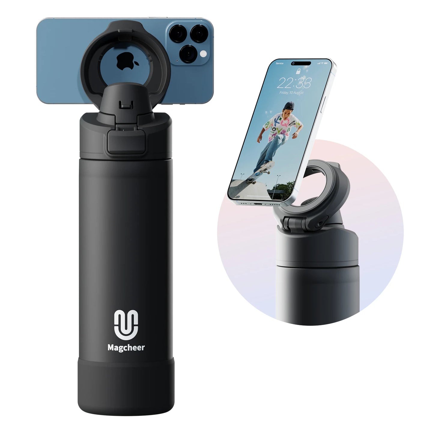 Fjbottle 710/950Ml Magnetic Lid Insulated Water Bottle with Phone Mount, Thermal Water Bottle for Outdoor