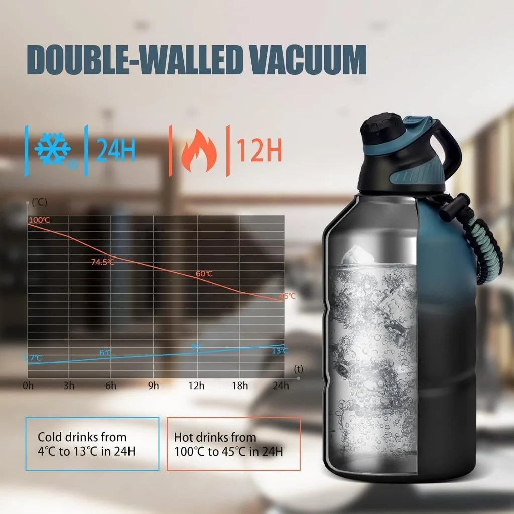 Thermos Bottle 1.9L Large Capacity Stainless Steel Thermal Water Bottle Cold and Hot Vacuum Flask with Rope Gym