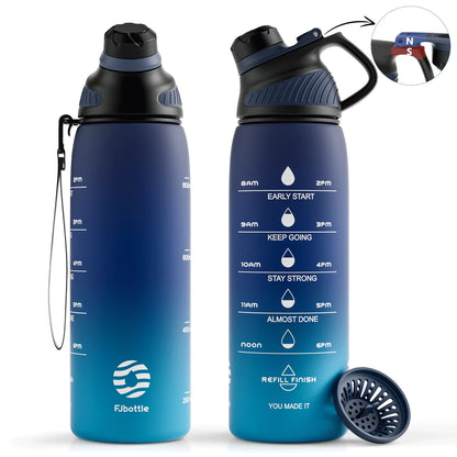Fjbottle Plastic Water Bottle with Magnetic Lid, Leakproof Sports Water Bottle with Carry Strap BPA-FREE 1000Ml