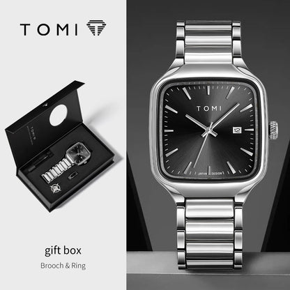 שעון קוורץ לגברים של TOMI.
אופנתי, חפתים , טבעת, שעון קופסה כמתנה לגברים.