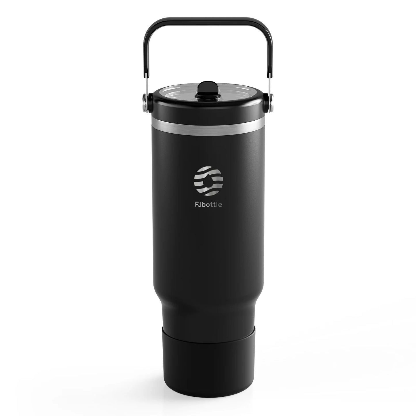 כוס ואקום Fjbottle עם מכסה קש, כוס קפה נירוסטה 1200 מ"ל עם ידית, ספל נסיעות בקבוק ריק בקבוק מים לרכב