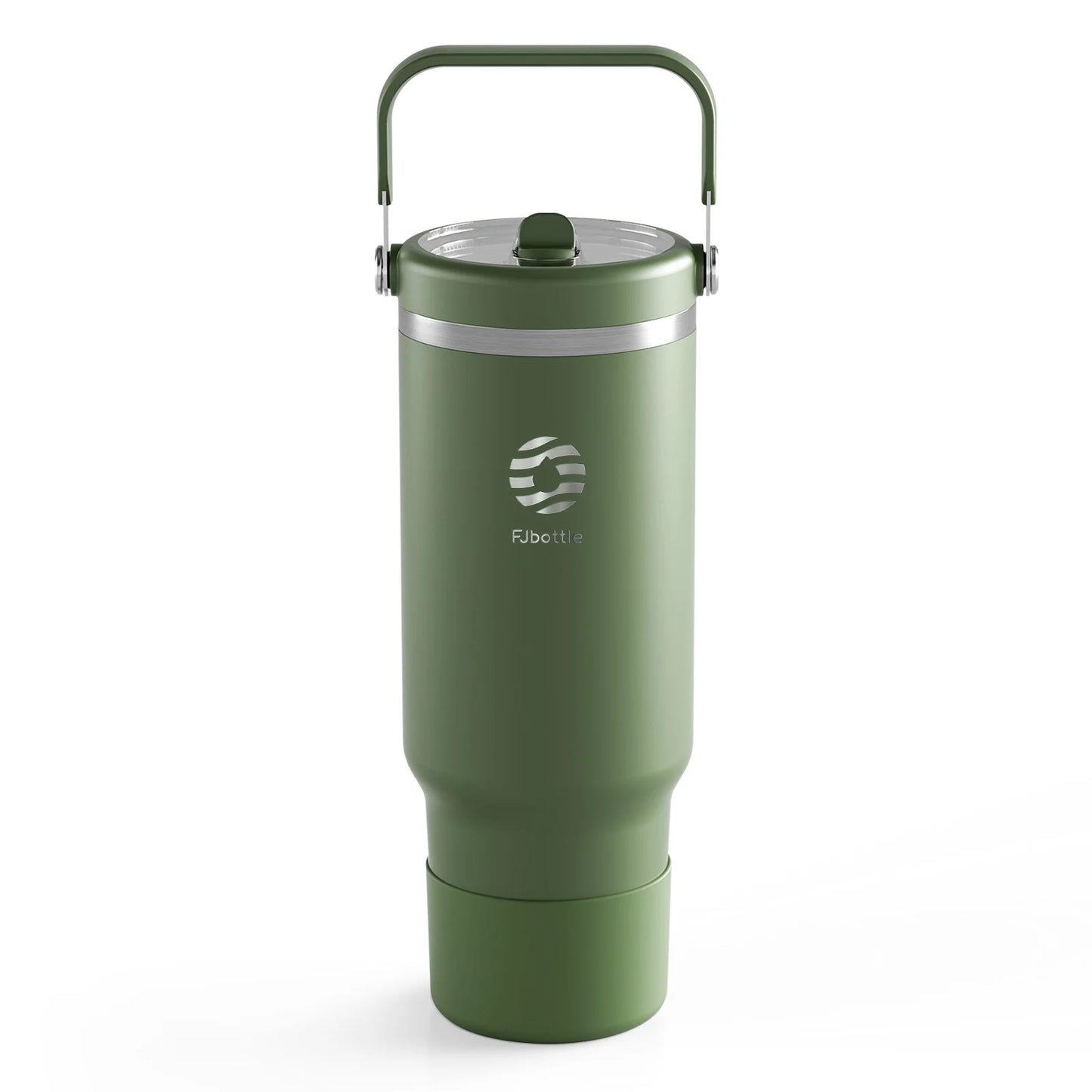 כוס ואקום Fjbottle עם מכסה קש, כוס קפה נירוסטה 1200 מ"ל עם ידית, ספל נסיעות בקבוק ריק בקבוק מים לרכב