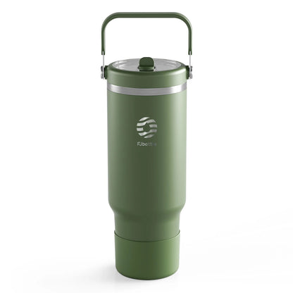 כוס ואקום Fjbottle עם מכסה קש, כוס קפה נירוסטה 1200 מ"ל עם ידית, ספל נסיעות בקבוק ריק בקבוק מים לרכב