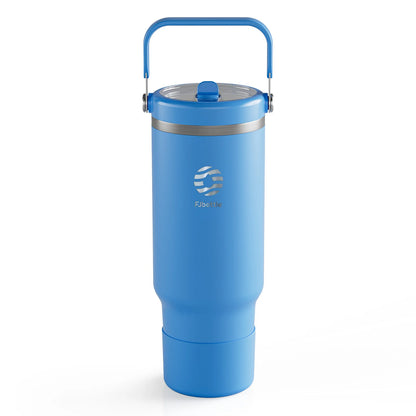 כוס ואקום Fjbottle עם מכסה קש, כוס קפה נירוסטה 1200 מ"ל עם ידית, ספל נסיעות בקבוק ריק בקבוק מים לרכב
