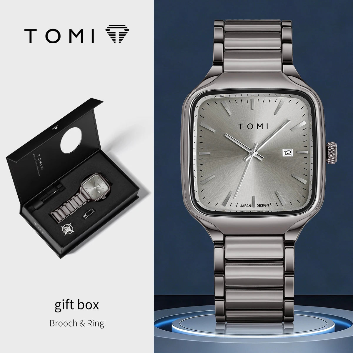 שעון קוורץ לגברים של TOMI.
אופנתי, חפתים , טבעת, שעון קופסה כמתנה לגברים.