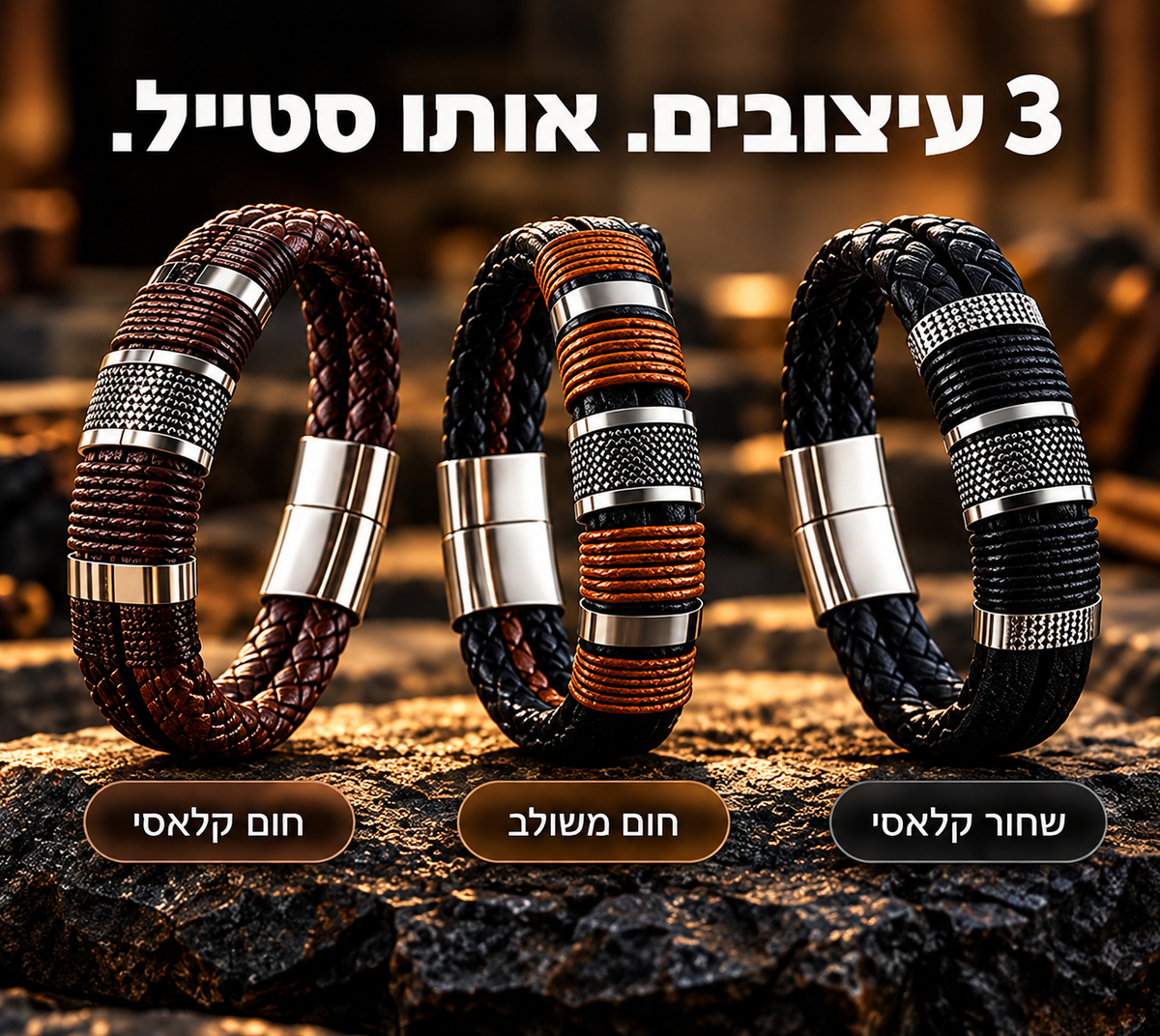 צמיד עור רב־שכבתי לגבר במראה יומיומי יוקרתי – Lumvio Active