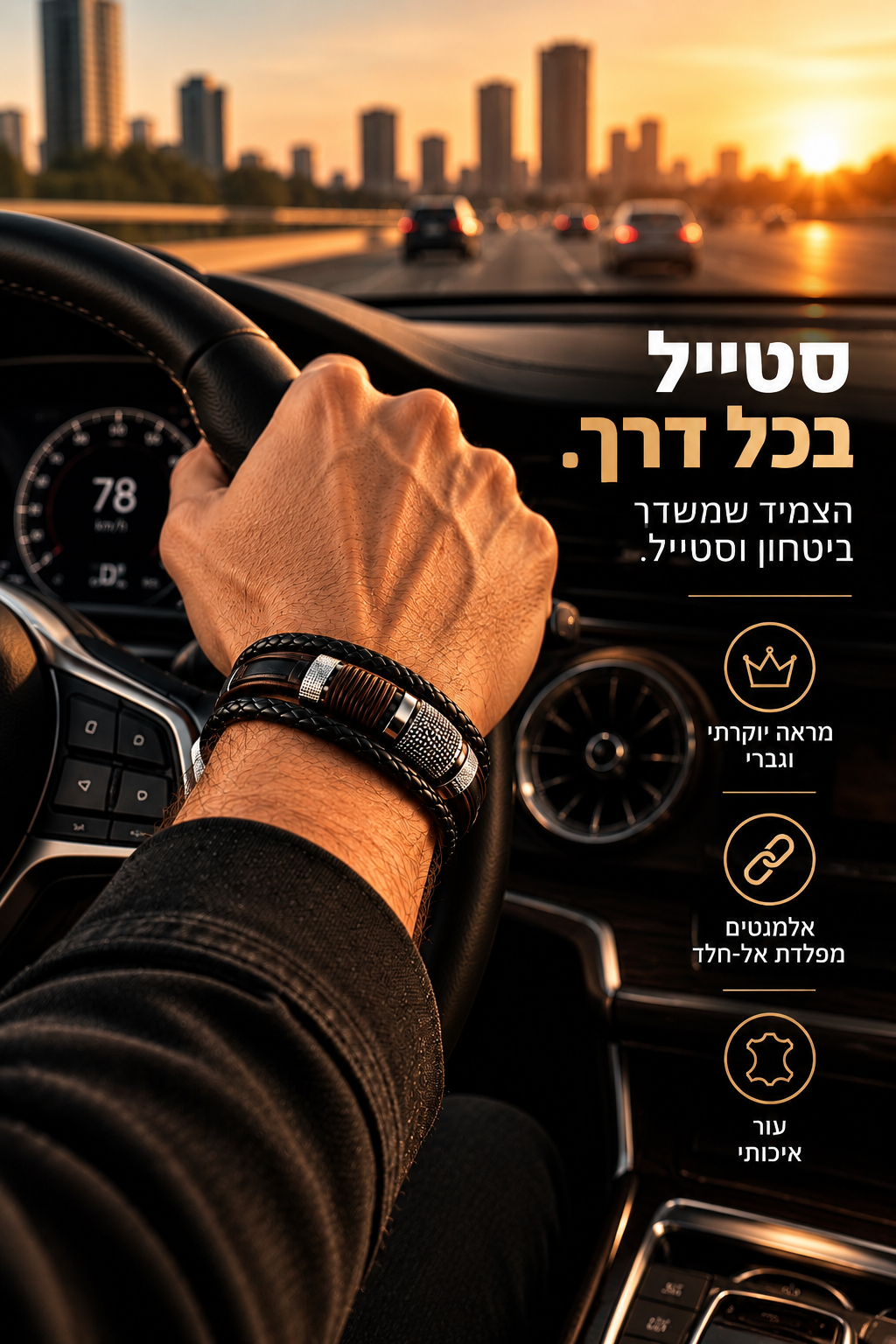 צמיד עור רב־שכבתי לגבר לצד קפה ומחשב בסגנון אלגנטי – Lumvio Active