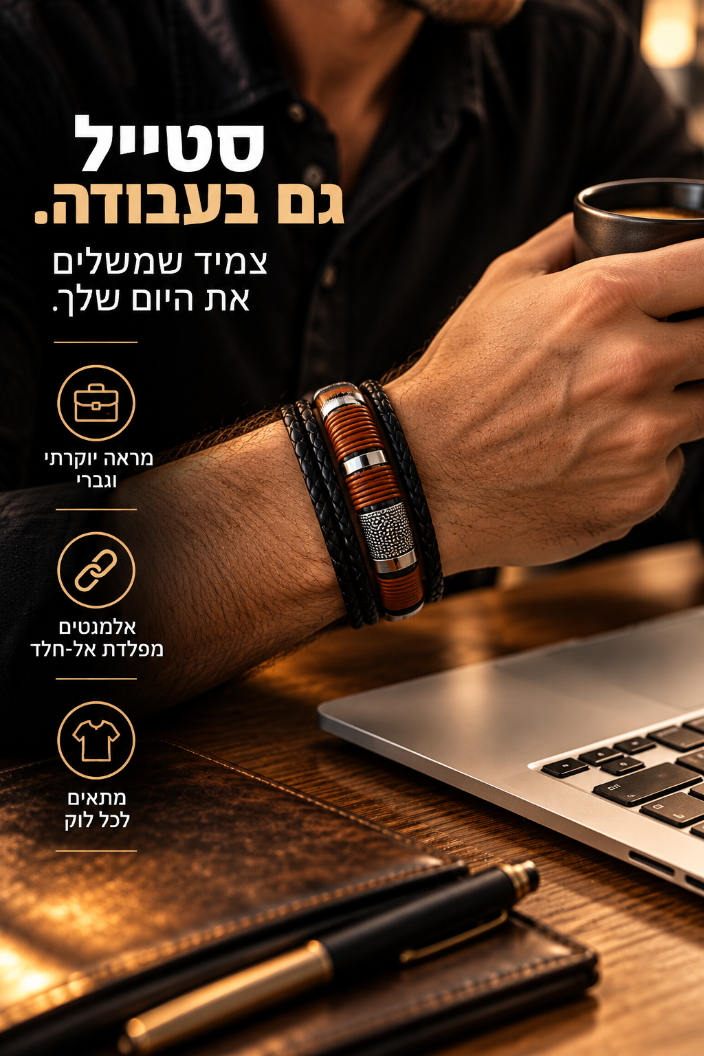 צמיד עור לגבר במראה ספורטיבי ולייף סטייל – Lumvio Active