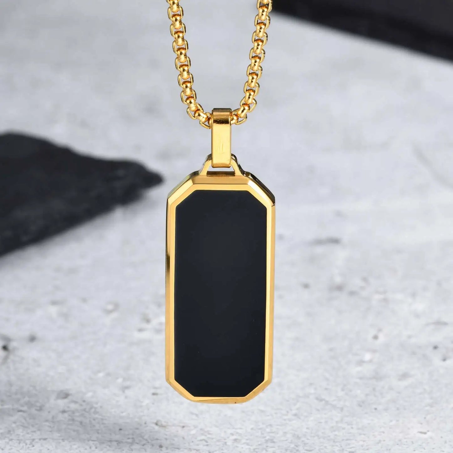 Stylish Men'S Black Enamel Necklace,Stainless Steel Geometric Square Small Dogtags Necklace,Anniversary Birthday Father Gift