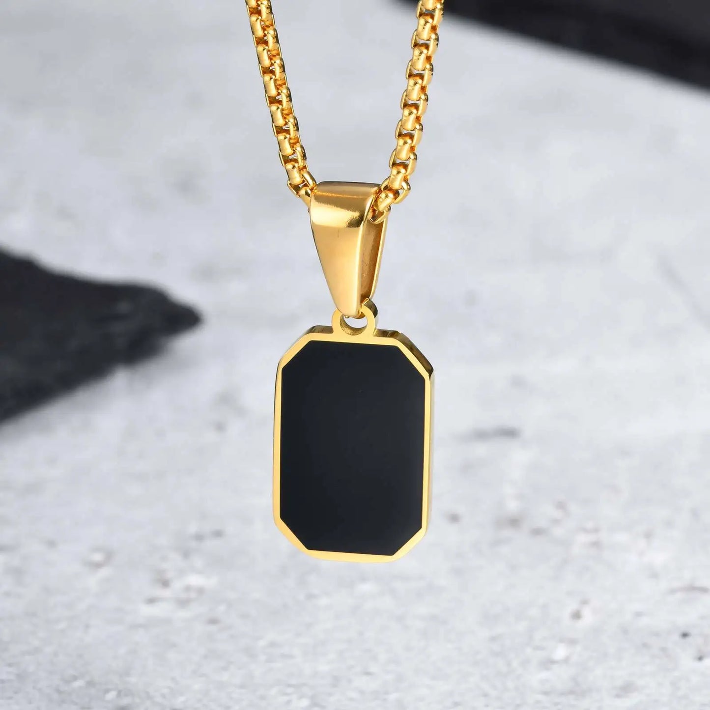 Stylish Men'S Black Enamel Necklace,Stainless Steel Geometric Square Small Dogtags Necklace,Anniversary Birthday Father Gift