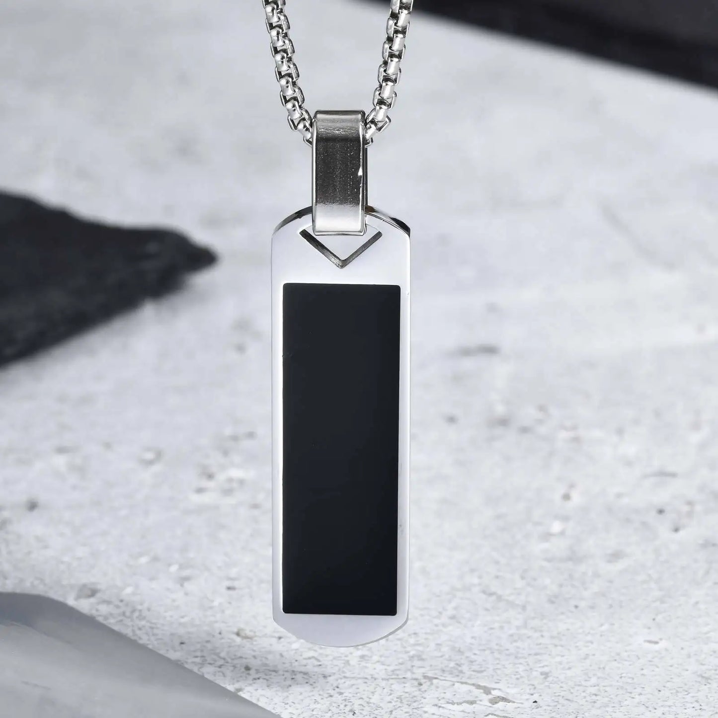Stylish Men'S Black Enamel Necklace,Stainless Steel Geometric Square Small Dogtags Necklace,Anniversary Birthday Father Gift