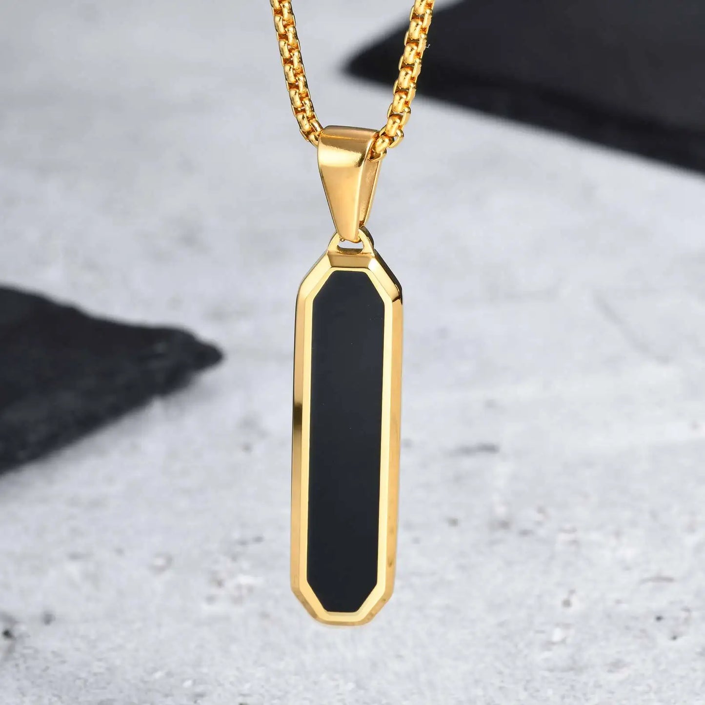 Stylish Men'S Black Enamel Necklace,Stainless Steel Geometric Square Small Dogtags Necklace,Anniversary Birthday Father Gift