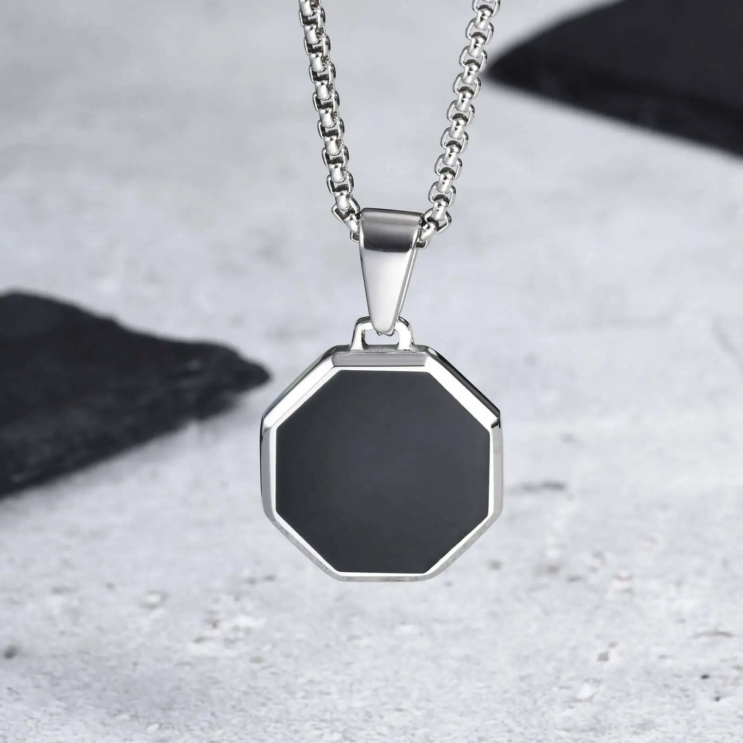Stylish Men'S Black Enamel Necklace,Stainless Steel Geometric Square Small Dogtags Necklace,Anniversary Birthday Father Gift