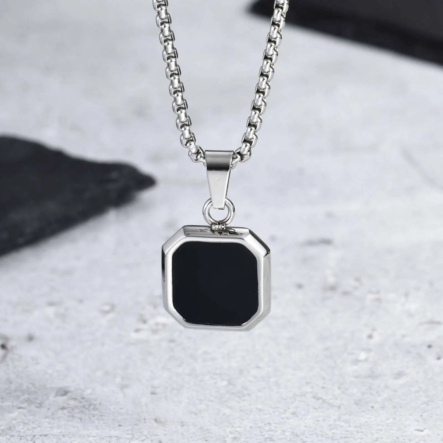 Stylish Men'S Black Enamel Necklace,Stainless Steel Geometric Square Small Dogtags Necklace,Anniversary Birthday Father Gift