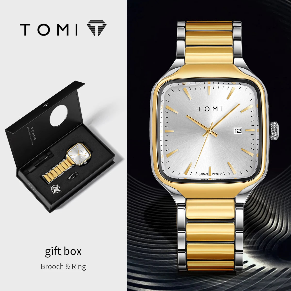 שעון קוורץ לגברים של TOMI.
אופנתי, חפתים , טבעת, שעון קופסה כמתנה לגברים.