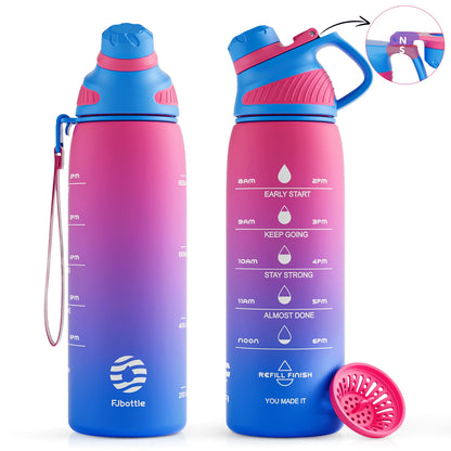 Fjbottle Plastic Water Bottle with Magnetic Lid, Leakproof Sports Water Bottle with Carry Strap BPA-FREE 1000Ml