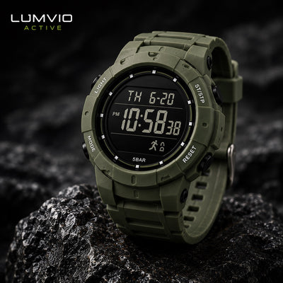 שעון ספורט דיגיטלי יוניסקס בצבע ירוק צבאי - Lumvio Active