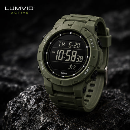 שעון ספורט דיגיטלי יוניסקס בצבע ירוק צבאי - Lumvio Active
